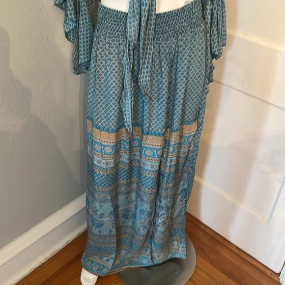 RAGA Anthropologie matching set teal wrap front maxi skirt 2 piece set - Picture 3 of 10